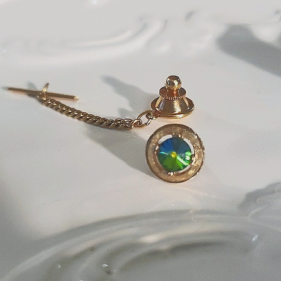 Vintage Watermelon Rivoli Cufflink and Tie Tac Set - Picture 4 of 7